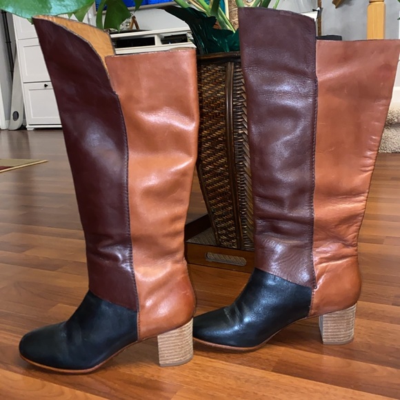 Anthropologie Leifnotes Color Block Knee Length Boots, block heel, size 38 - Picture 4 of 7